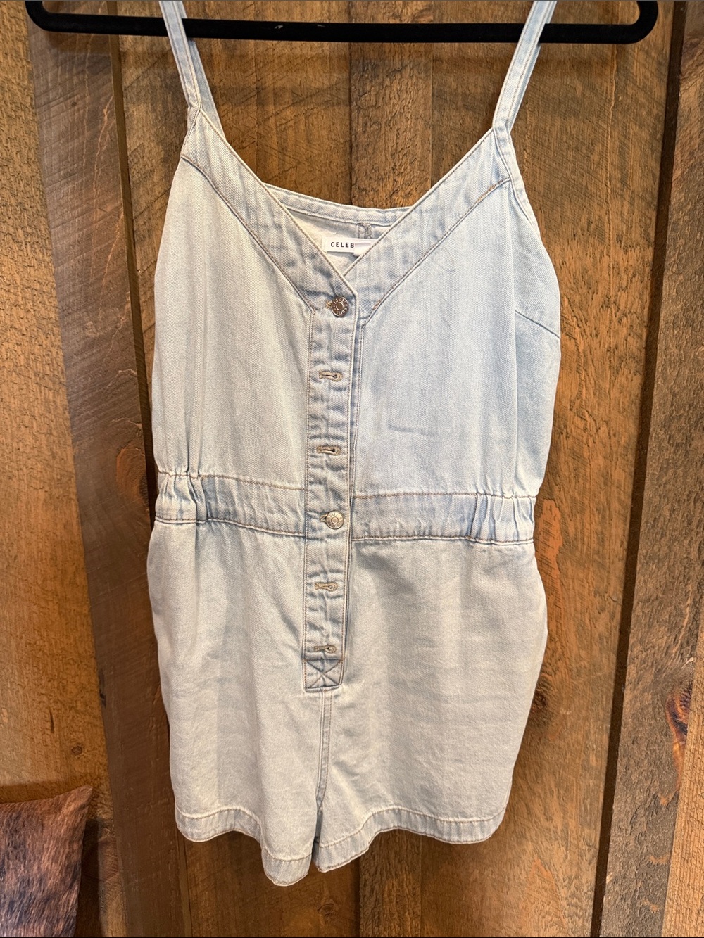 Celebrity Pink Light Wash Denim Button-Front Shorts Bodysuit